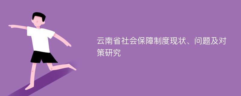 云南省社会保障制度现状、问题及对策研究